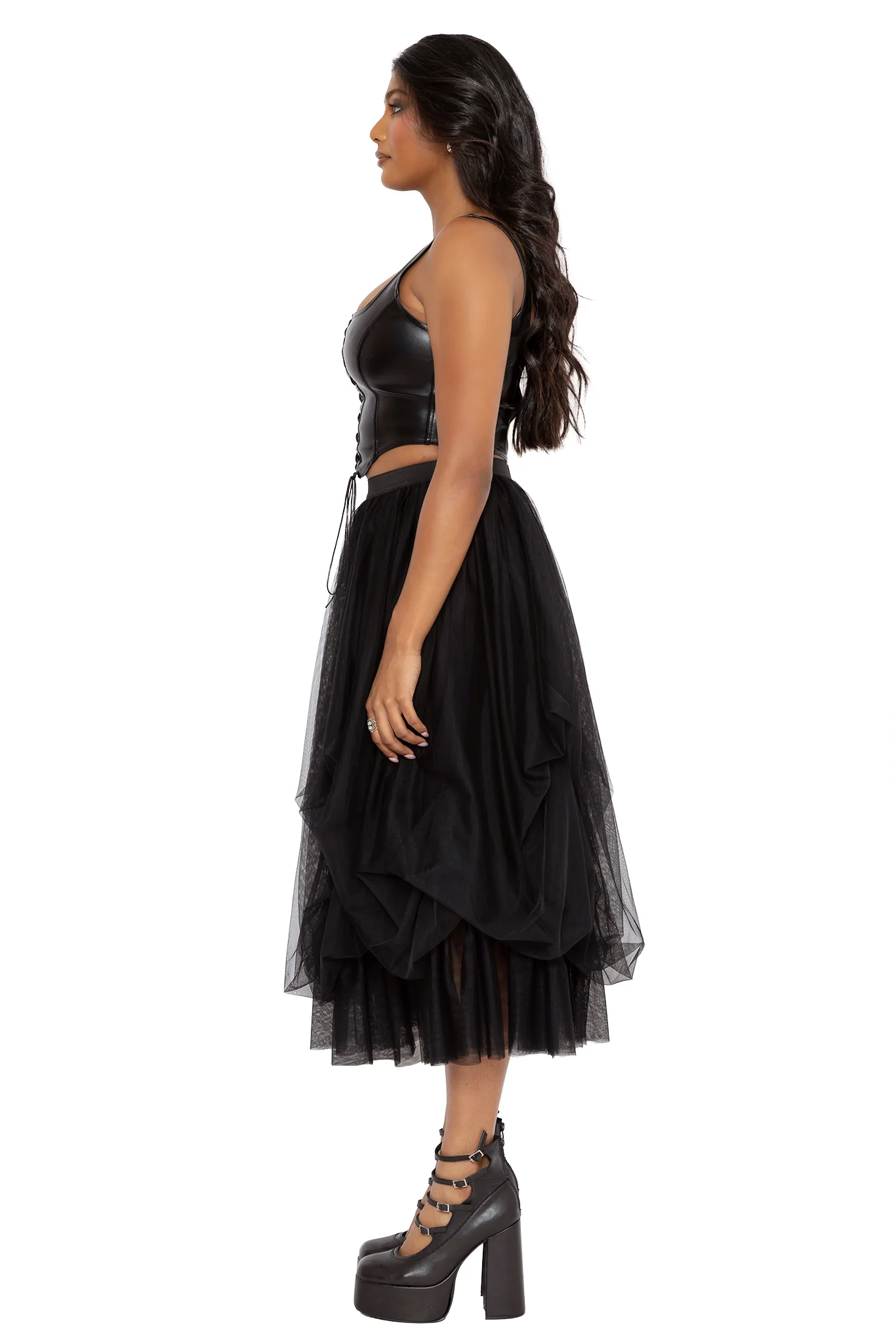 Black Tulle Midi Skirt - Image 5