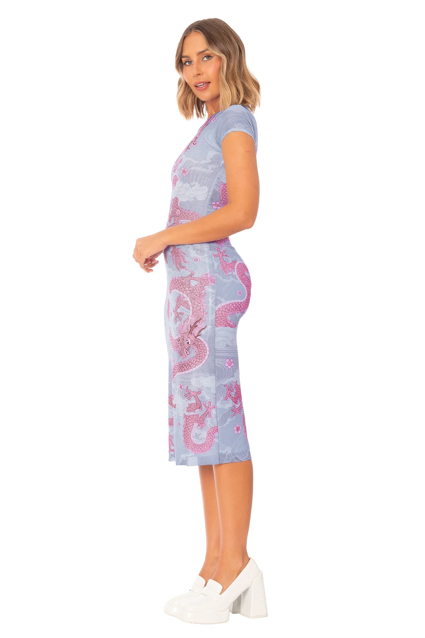 Blushing Dragon Sheer Cap Sleeve Bodycon Dress - Image 5
