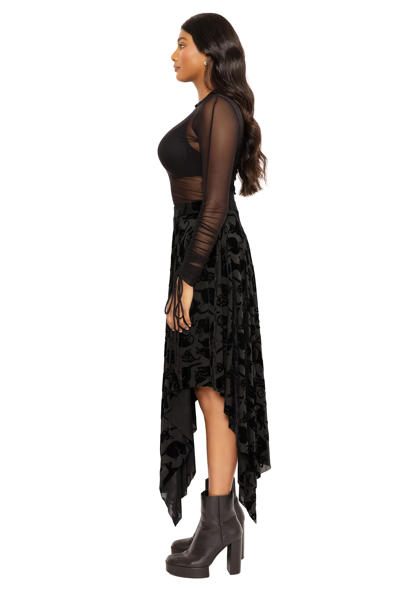 Burned Velvet Cats Handkerchief Skirt - Image 4