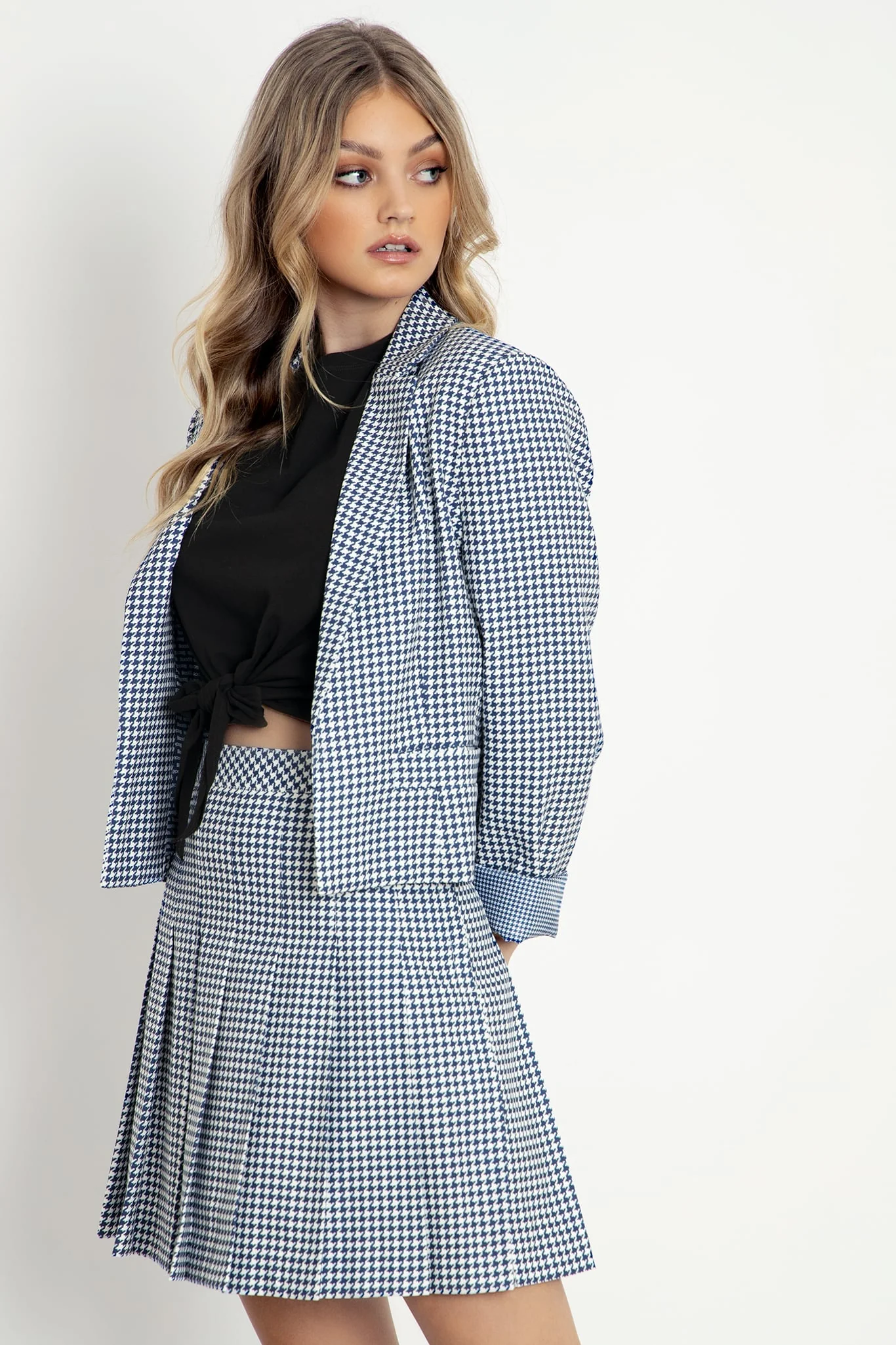 Houndstooth Navy High School Skirt - Image 3