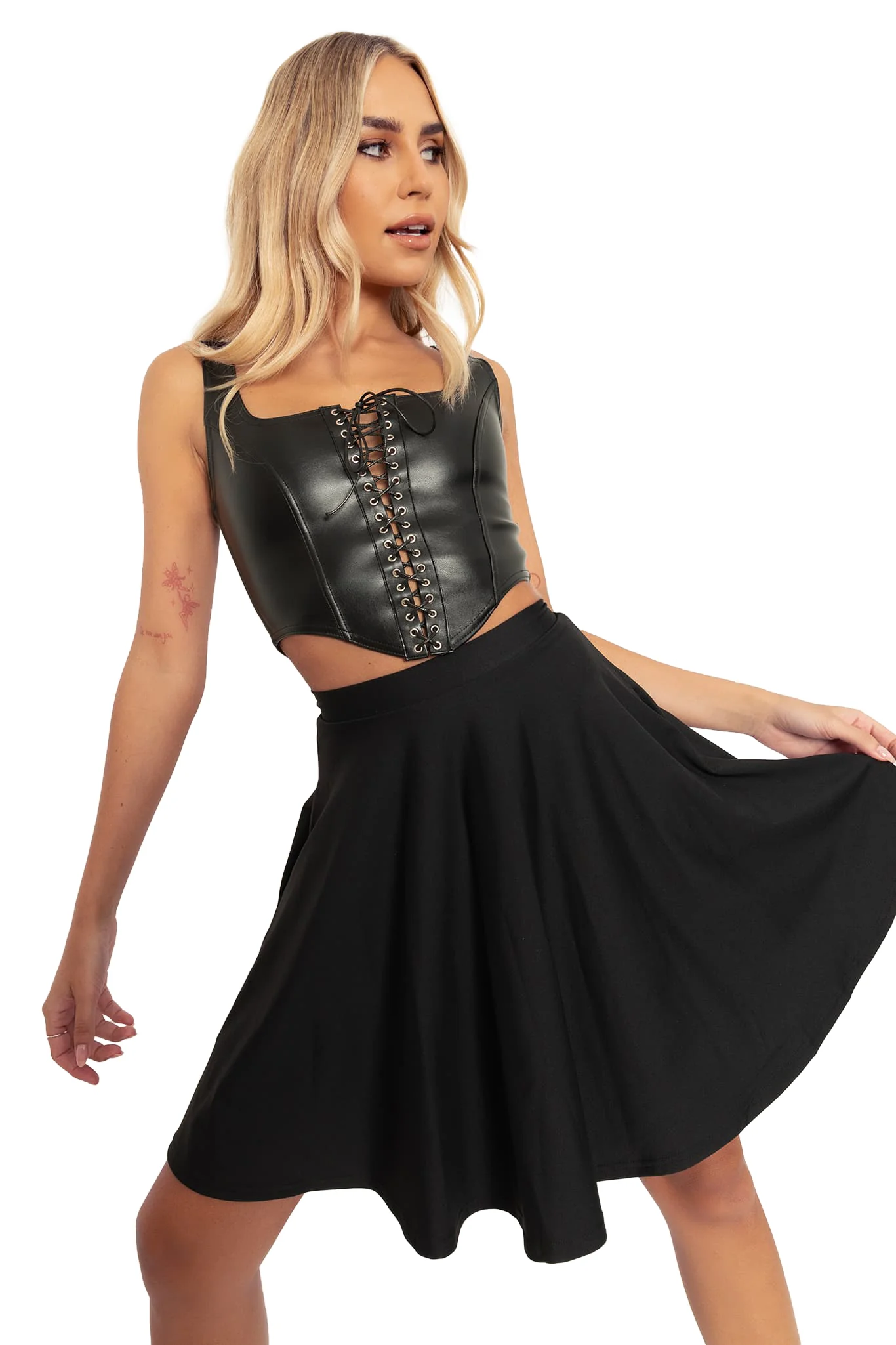 Matte Black Pocket Skater Skirt - Image 8