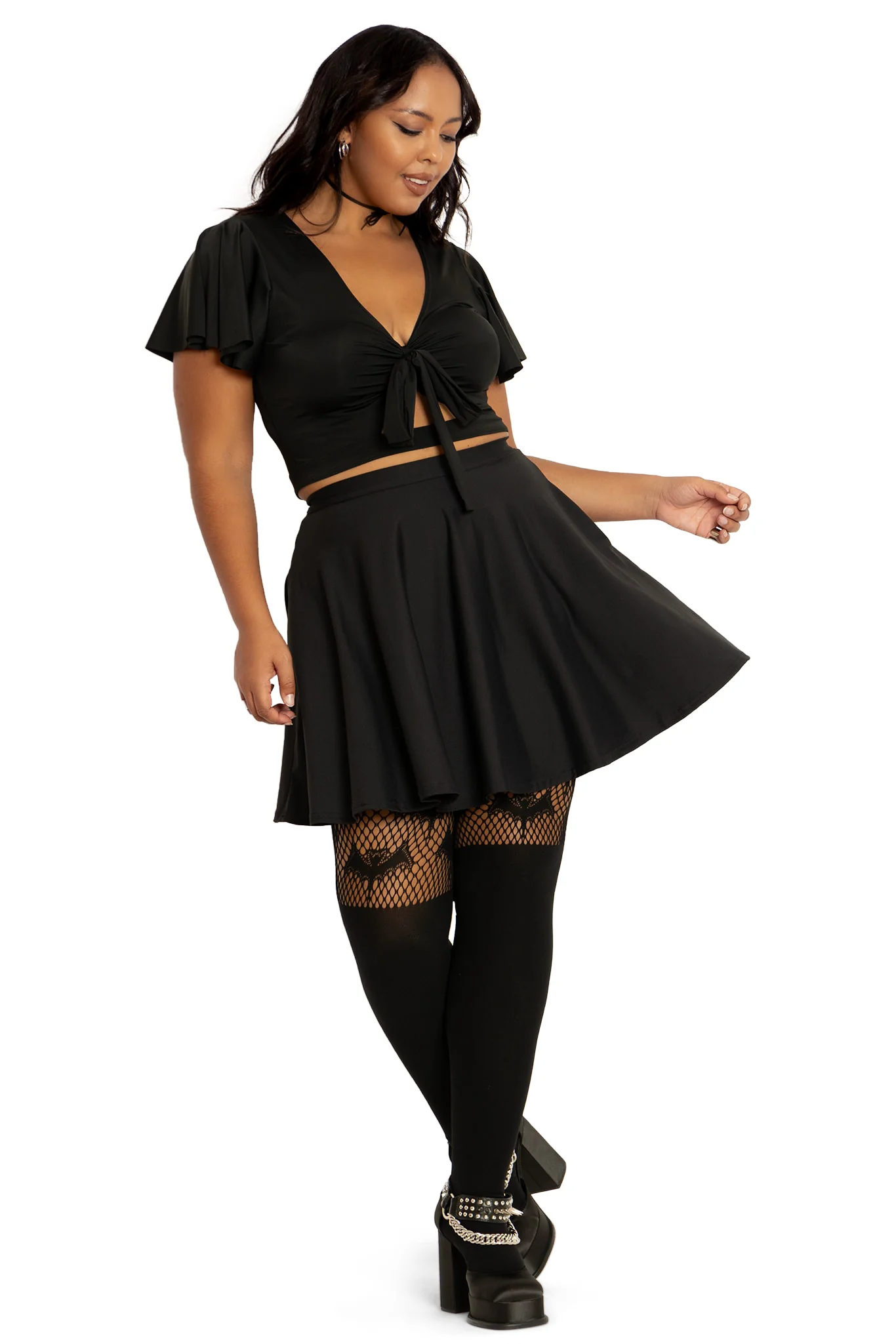 Matte Black Pocket Skater Skirt - Image 7