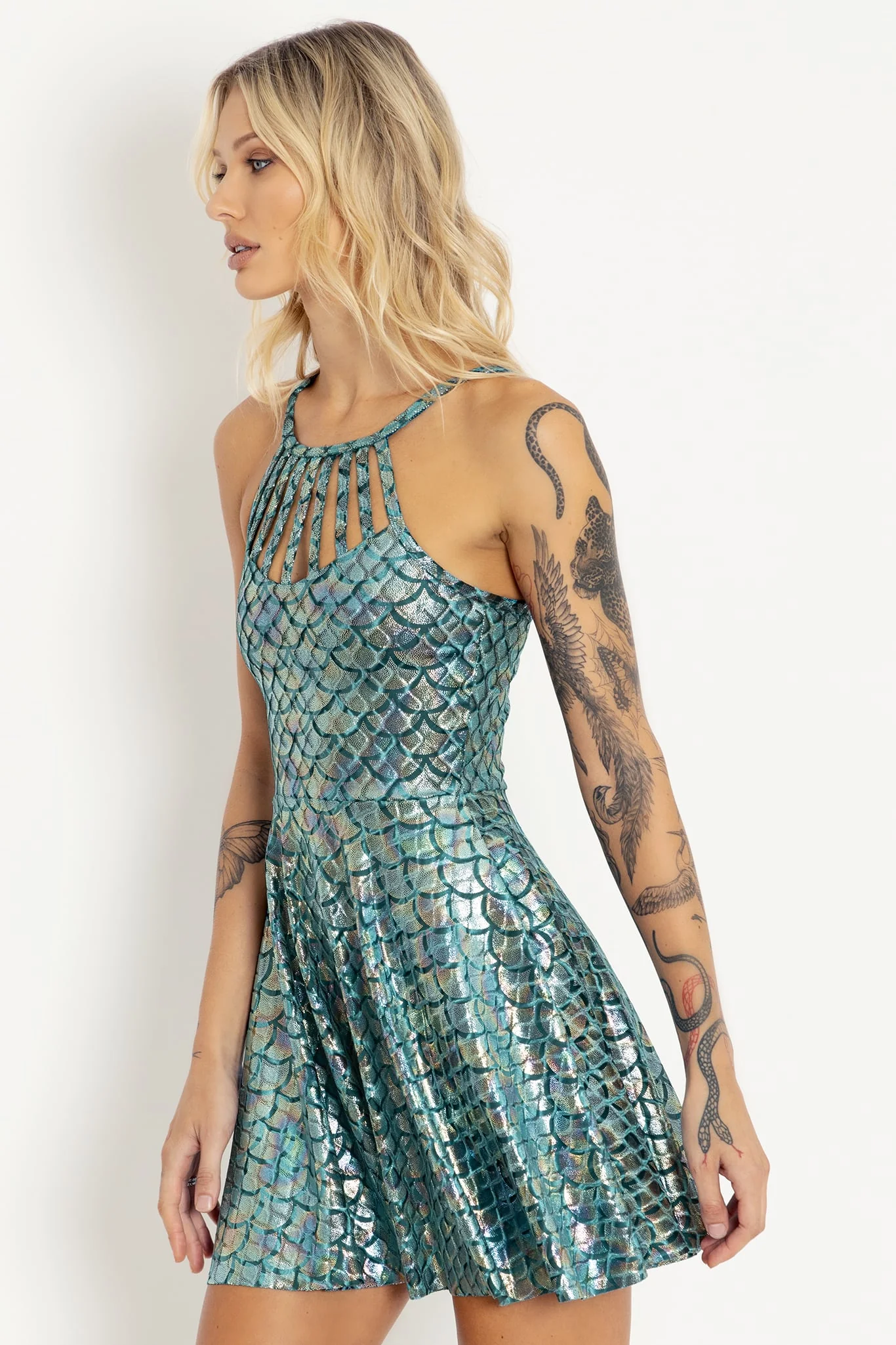 Mermaid Ocean Velvet Strapped Up Dress - Image 3