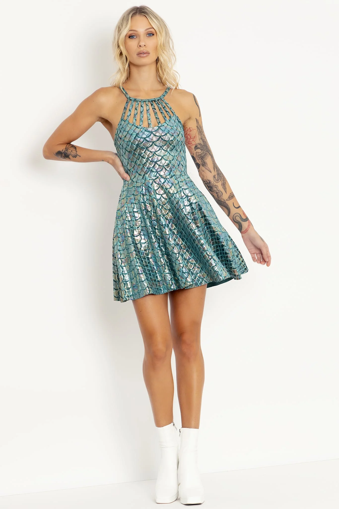 Mermaid Ocean Velvet Strapped Up Dress - Image 4
