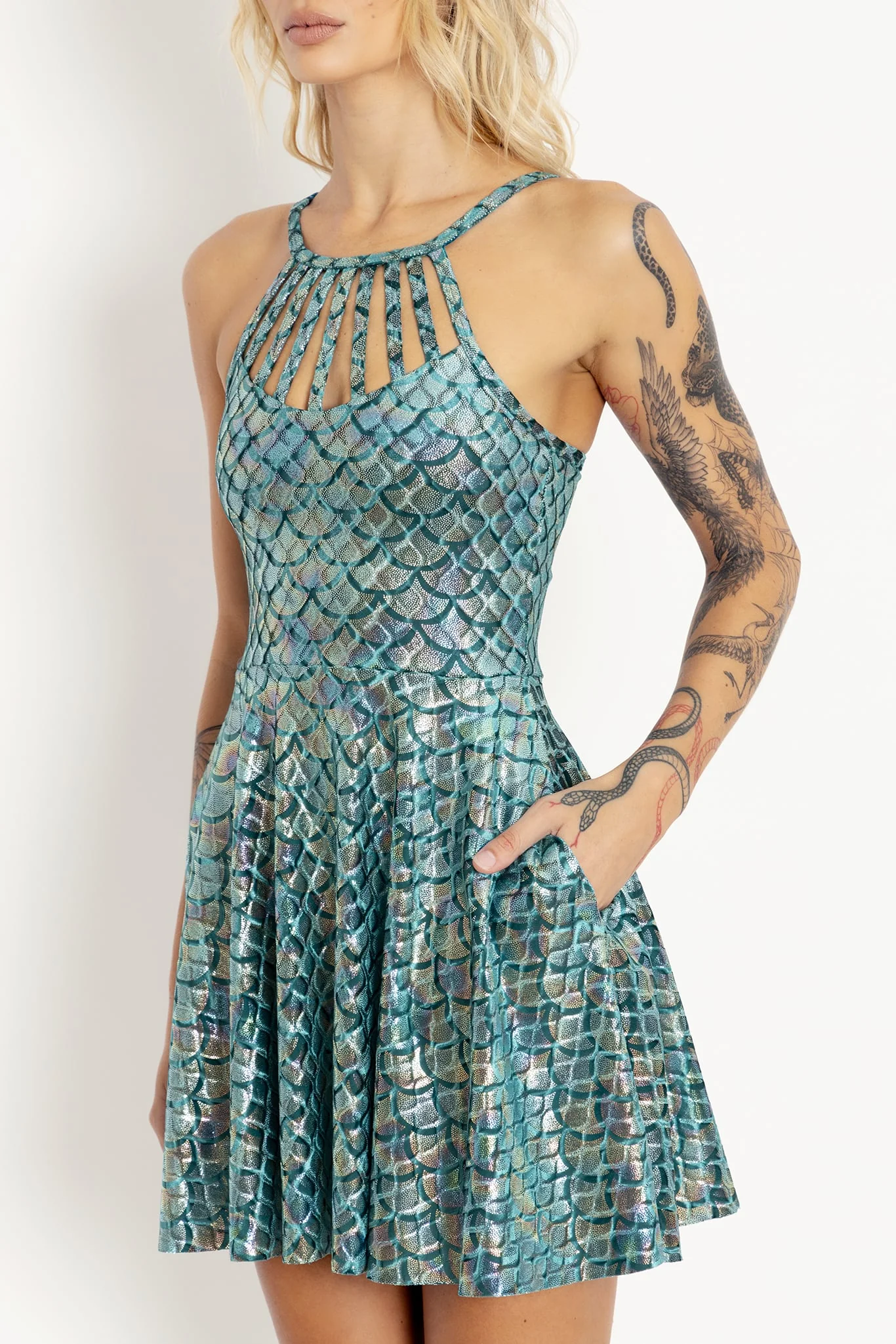 Mermaid Ocean Velvet Strapped Up Dress - Image 6
