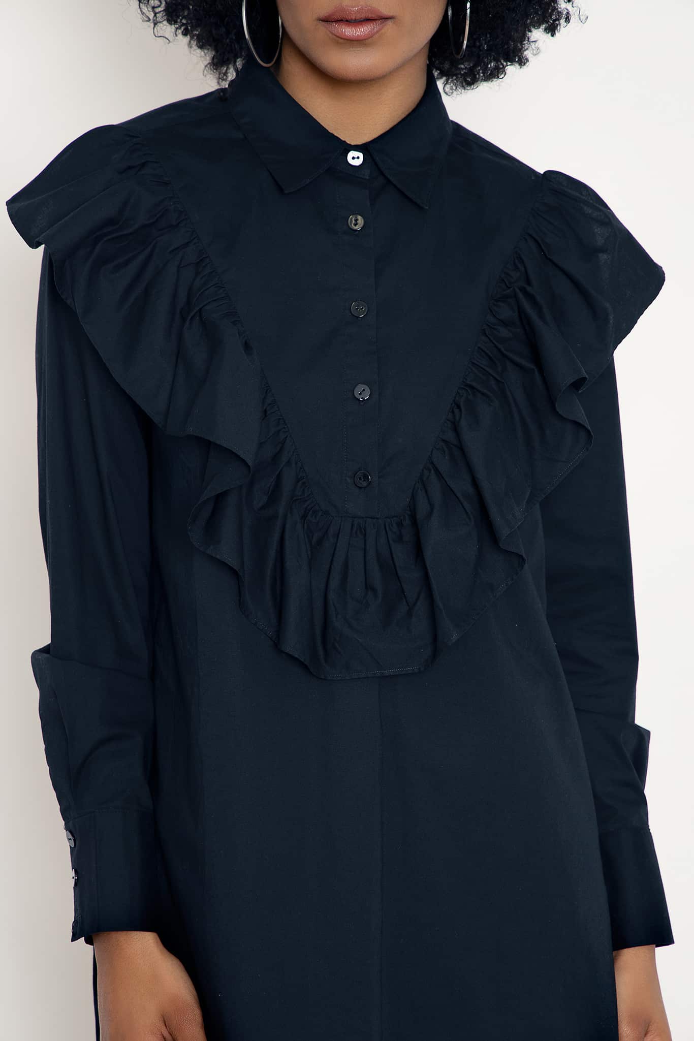 Midnight Frill Long Sleeve Shirt Dress - Image 6