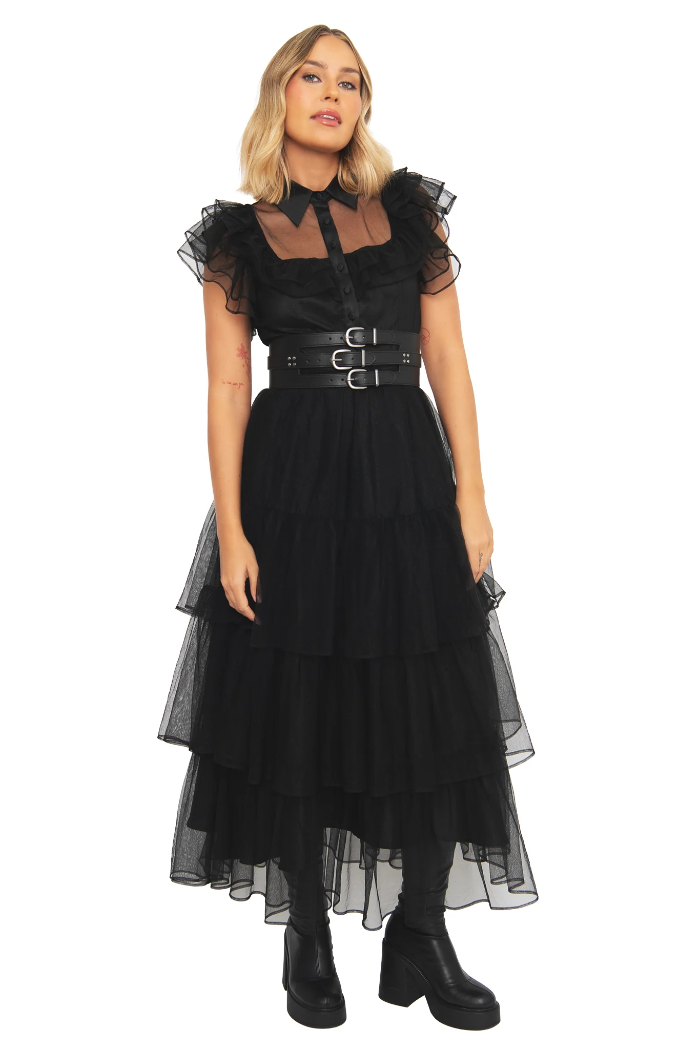 Midnight Mourning Tiered Tulle Maxi Dress - Image 3