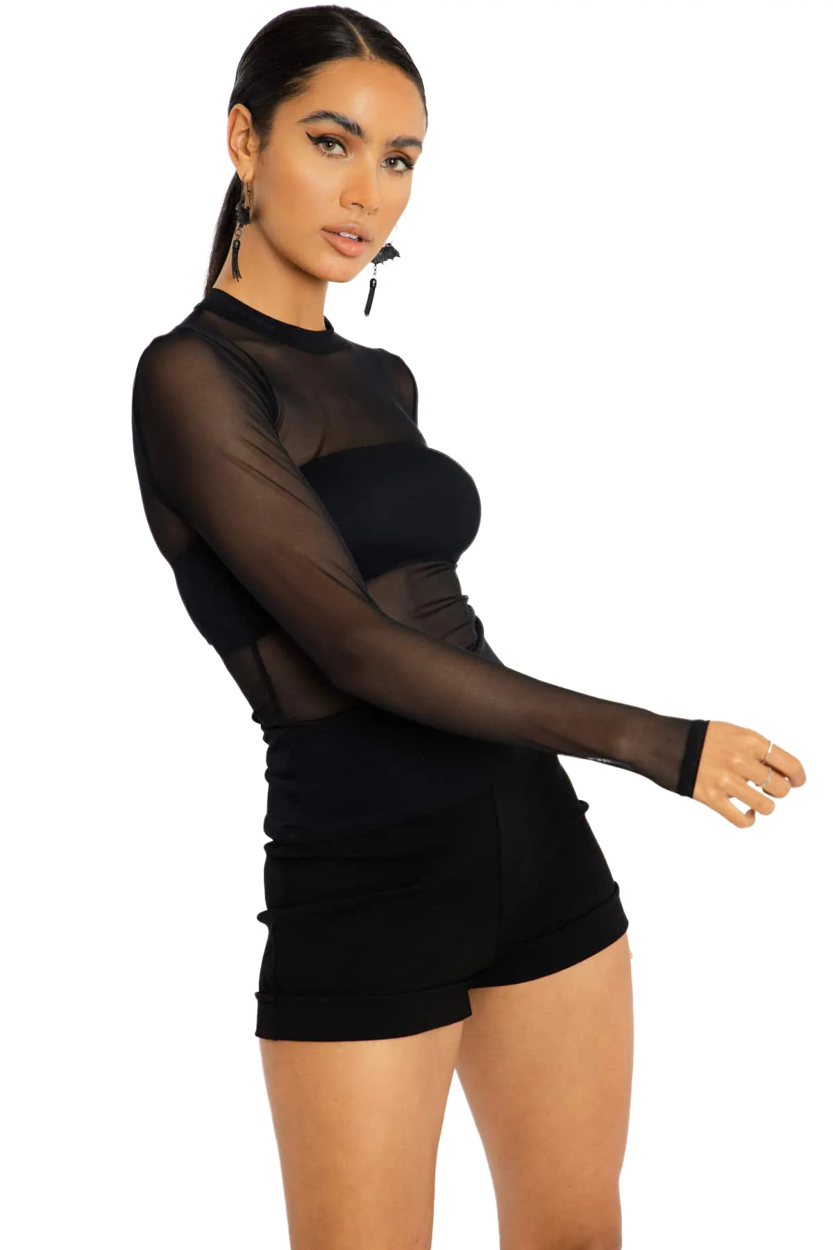 Sheer High Neck Long Sleeve Top - Image 7