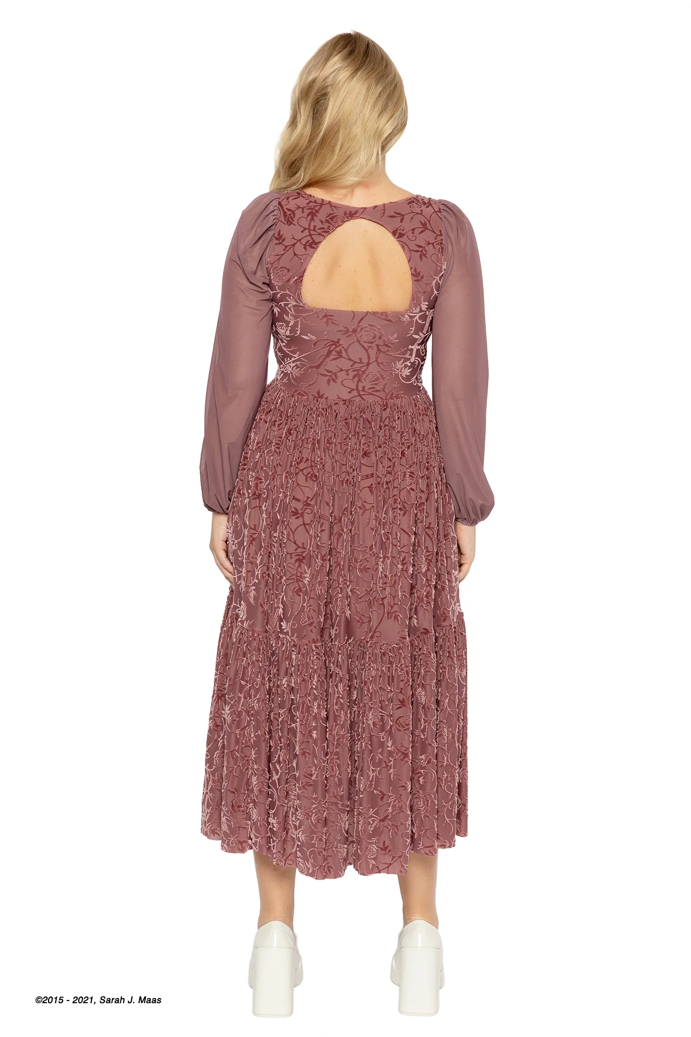 Spring Court Rosewood Burned Velvet Fae Queen Dress - Image 5